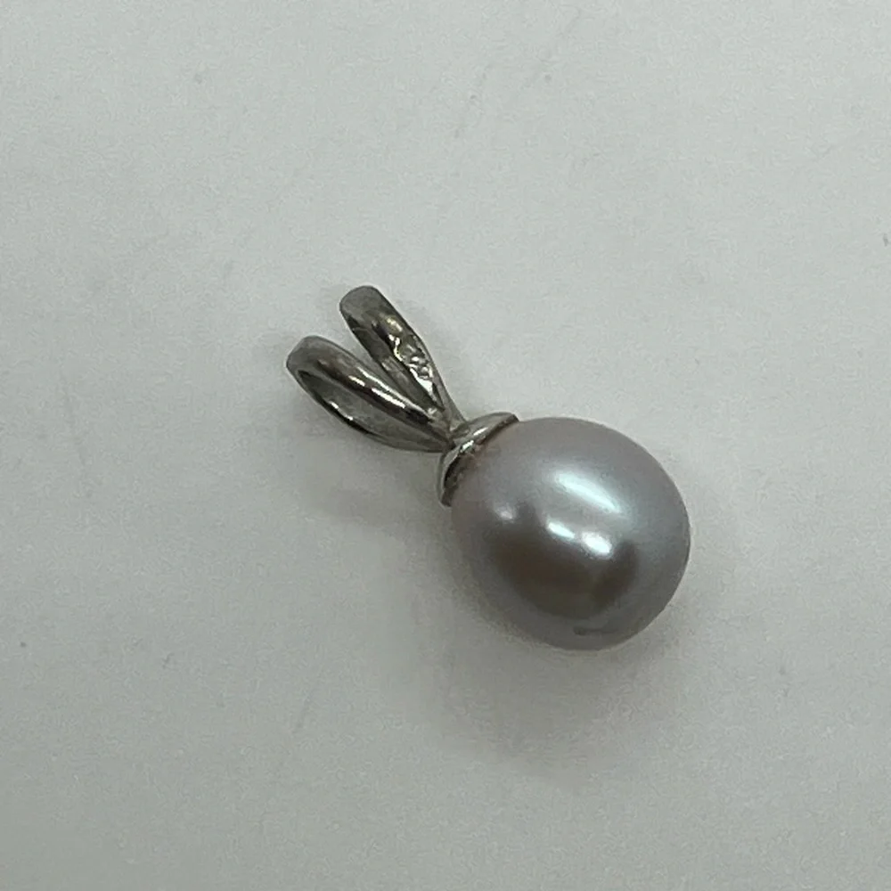 Vtg 925 Sterling Silver Grey Freshwater Pearl Pendant Classic Minimalist Pearl - Picture 2 of 4